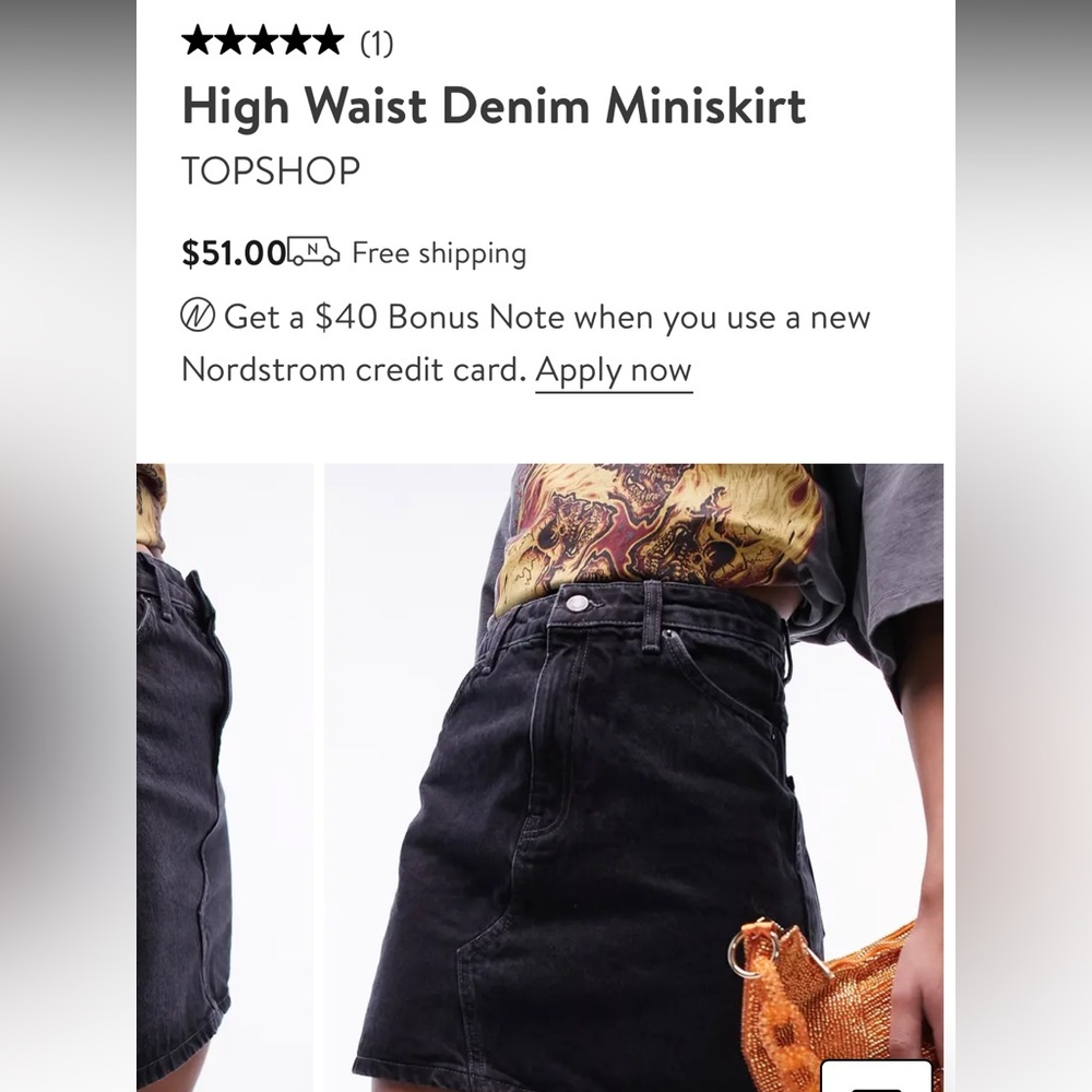 TOPSHOP High Waisted Black Denim Skirt